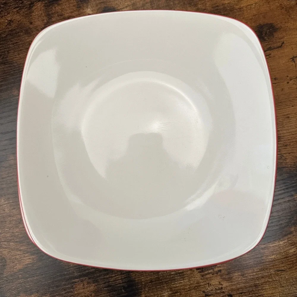 Noritake Colorwave‎ Raspberry Square Dinner Plates Set of 4 White Red Stoneware